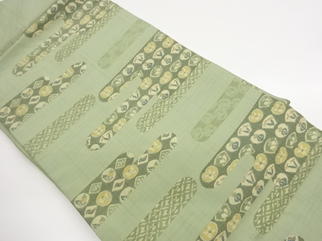 ヱ霞に鳥・草花模様織出し名古屋帯